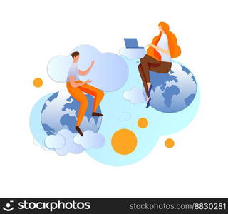 Man and woman communicate via internet technology vector image