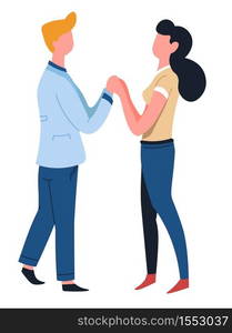 Man and woman couple holding hands love isolated male and female characters vector girl and guy boyfriend and girlfriend relationship husband and wife family romance and dating lovers going out. Couple holding hands man and woman love isolated characters