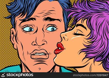 man and woman couple kiss. Pop art retro vector illustration kitsch vintage drawing. man and woman couple kiss