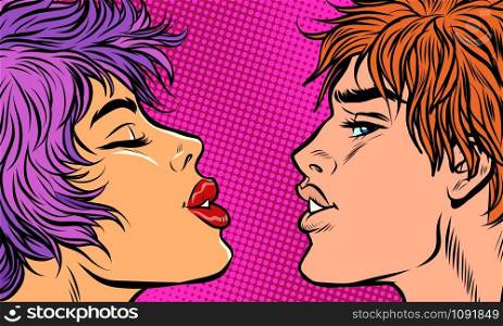 man and woman couple kiss. Pop art retro vector illustration kitsch vintage drawing. man and woman couple kiss