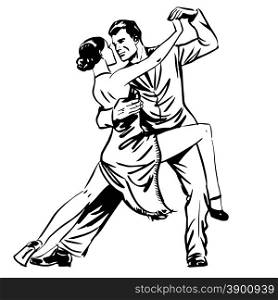 Man and woman dancing couple tango retro line art. Man and woman dancing couple tango retro line art. Man and woman dancing couple tango retro line art. Graphics the emotions of love and hobby