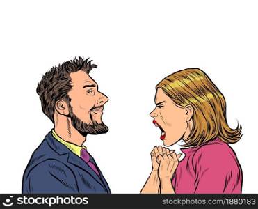 man and woman dispute emotions scream. Pop art retro vector illustration vintage kitsch 50s 60s style. man and woman dispute emotions scream