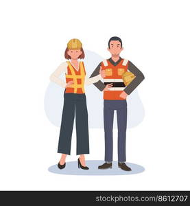 Man and woman Engineers cartoon characters. Team of engineer. Vector illustration