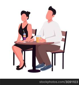 Man and woman enjoying drinks on first date semi flat color vector characters. Sitting figures. Full body people on white. Simple cartoon style illustration for web graphic design and animation. Man and woman enjoying drinks on first date semi flat color vector characters