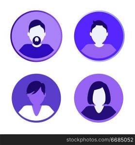 Man and woman faceless avatars set. Anonymous male and female profiles, round icons of humans from support center, businessman userpics vector isolated. Man and Woman Faceless Avatar Set Anonymous People