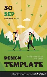 Man and woman going for picnic together. Nature, hobby. Flat vector illustration. Traveling concept can be used for presentations, banner, website design, landing web page