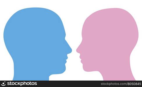 Man and woman heads facing each other in profile silhouette