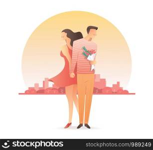 Man and woman holding hands for valentine's day. Vector illustration EPS10