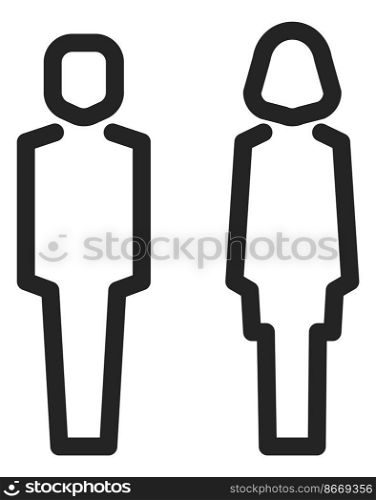 Man and woman icon in simple line style. Bathroom symbol. WC sign isolated on white background. Man and woman icon in simple line style. Bathroom symbol. WC sign