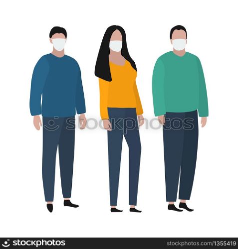Man and woman in a protective mask against viruses. Fashion trendy illustration, flat design. Pandemic and epidemic of coronavirus in the world.. Man and woman in a protective mask against viruses. Fashion trendy illustration, flat design. Pandemic and epidemic of coronavirus in the world