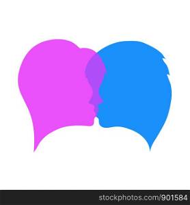 man and woman kiss silhouettes heads on white, stock vector illustration