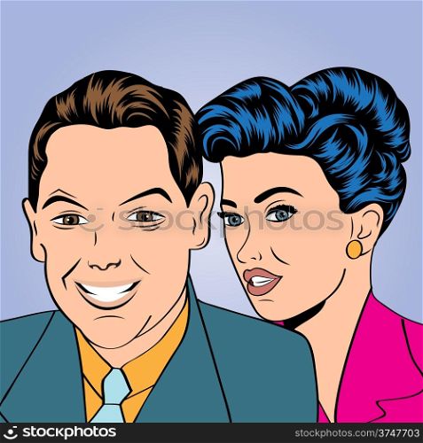 Man and woman love couple in pop art comic style, vector illustration