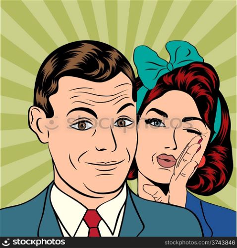 Man and woman love couple in popart comic style, vector illustration