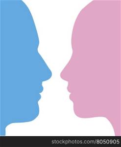 Man and woman profile faces in silhouette