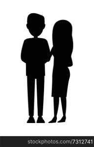 Man and woman silhouettes, young family banner, husband and wife standing together, married couple, family relationship abstract vector illustration. Man and Woman Silhouettes, Young Family Banner