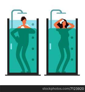 Man and woman take a shower vector illustration isolated on white background. Man and woman take shower vector illustration