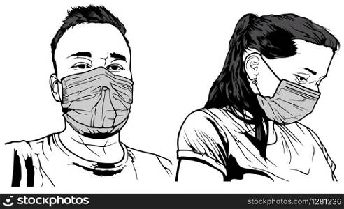 Man and Woman with Face Mask