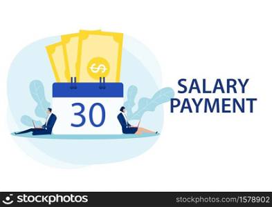 man and woman working laptop salary payment day concept vector illustrator.