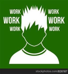 Man and work words icon white isolated on green background. Vector illustration. Man and work words icon green