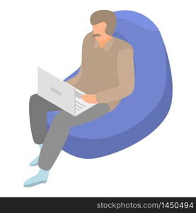 Man at armchair icon. Isometric of man at armchair vector icon for web design isolated on white background. Man at armchair icon, isometric style