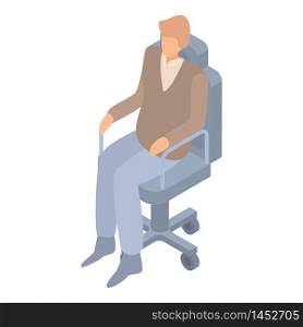 Man at boss chair icon. Isometric of man at boss chair vector icon for web design isolated on white background. Man at boss chair icon, isometric style