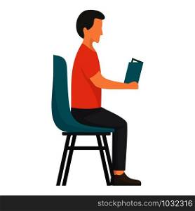 Man at chair icon. Flat illustration of man at chair vector icon for web design. Man at chair icon, flat style