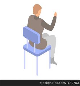 Man at chair icon. Isometric of man at chair vector icon for web design isolated on white background. Man at chair icon, isometric style