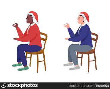Man at Christmas semi flat color vector character set. Posing figures. Full body people on white. Celebrate holiday isolated modern cartoon style illustration for graphic design and animation bundle. Man at Christmas semi flat color vector character set