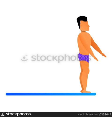 Man at diving board icon. Cartoon of man at diving board vector icon for web design isolated on white background. Man at diving board icon, cartoon style