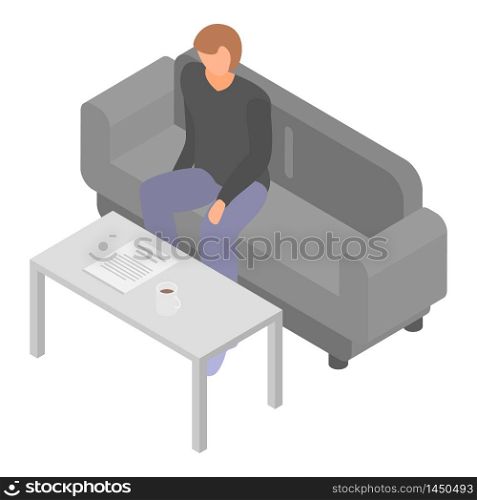 Man at office sofa icon. Isometric of man at office sofa vector icon for web design isolated on white background. Man at office sofa icon, isometric style