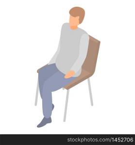 Man at soft chair icon. Isometric of man at soft chair vector icon for web design isolated on white background. Man at soft chair icon, isometric style