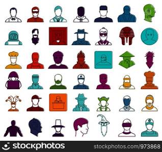 Man avatar icon set. Color outline set of man avatar vector icons for web design isolated on white background. Man avatar icon set, color outline style