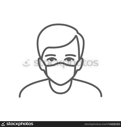 Man avatar wearing facial protective mask. Anti coronavirus or disease concept. Editable icon. Premium design.
