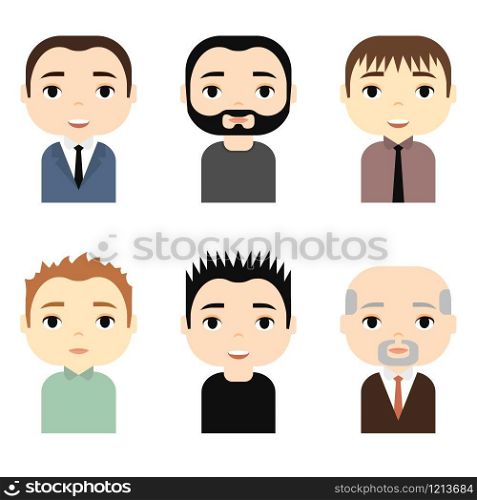 Man Avatars Set with Smiling faces. Male Cartoon Characters. Businessman. People Icons. Man Avatars Set with Smiling faces. Male Cartoon Characters. Businessman. People Icons.