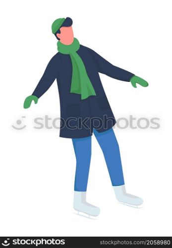 Man balancing on skates semi flat color vector character. Dynamic figure. Full body person on white. Wintertime isolated modern cartoon style illustration for graphic design and animation. Man balancing on skates semi flat color vector character