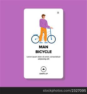 Man Bicycle Traveling And Enjoying Nature Vector. Young Man Bicycle Road Travel For Countryside Adventure. Character Boy Enjoy Bike Recreation Trip On Weekend Web Flat Cartoon Illustration. Man Bicycle Traveling And Enjoying Nature Vector