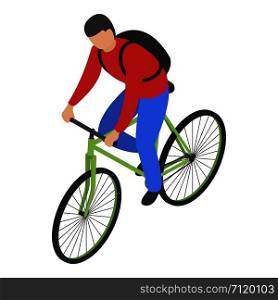 Man bike delivery icon. Isometric of man bike delivery vector icon for web design isolated on white background. Man bike delivery icon, isometric style