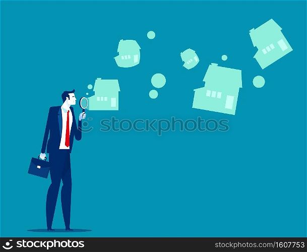 Man blowing housing bubble. Concept business finance and economy vector illustration, Property