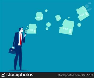 Man blowing housing bubble. Concept business finance and economy vector illustration, Property