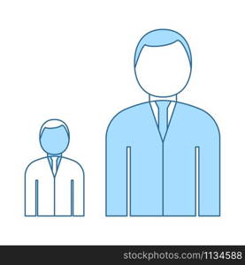 Man Boss With Subordinate Icon. Thin Line With Blue Fill Design. Vector Illustration.