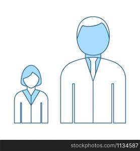 Man Boss With Subordinate Lady Icon. Thin Line With Blue Fill Design. Vector Illustration.