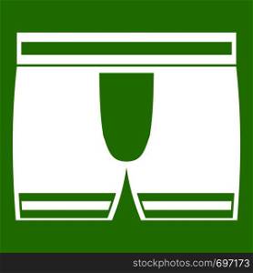 Man boxer briefs icon white isolated on green background. Vector illustration. Man boxer briefs icon green