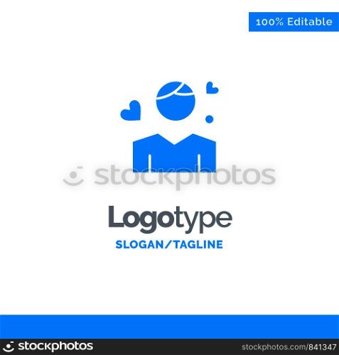 Man, Boy, Avatar, Person, Heart Blue Solid Logo Template. Place for Tagline