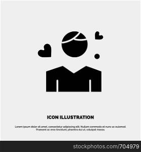 Man, Boy, Avatar, Person, Heart solid Glyph Icon vector