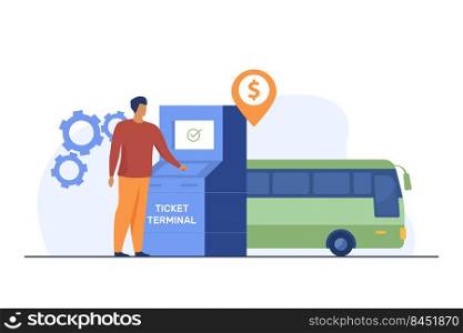Man buying bus ticket via terminal. Cash, city, transport flat vector illustration. Transportation and digital technology concept for banner, website design or landing web page