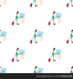 Man buys a ticket in the ticket office pattern seamless background texture repeat wallpaper geometric vector. Man buys a ticket in the ticket office pattern seamless vector