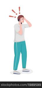 Man calling for help semi flat color vector character. Panicking figure. Full body person on white. Emergency isolated modern cartoon style illustration for graphic design and animation. Man calling for help semi flat color vector character
