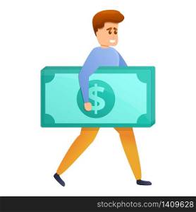Man carry dollar icon. Cartoon of man carry dollar vector icon for web design isolated on white background. Man carry dollar icon, cartoon style