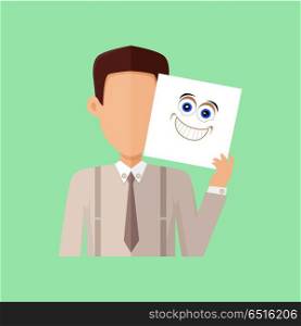 Man Character Avatar Vector in Flat Design. Man character avatar vector. Flat style. Male portrait with arousal, excitement, joy, surprise, ecstasy, rapture, pleasure emotional mask. Illustration for identity in Internet, mood concept icon