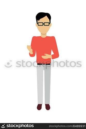 Man Character Template Vector Illustration.. Male character without face in red sweater vector. Flat design. Man template personage illustration for concepts with humans, mobile app pictogram, logos, infographic. Isolated on white background .